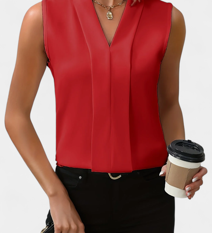 Nele Sleeveless Blouse with V-Neck and Fluid Cut