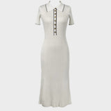 Lídia – Knitted Dress with V-Neck and Buttons