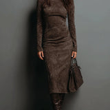 Lorena - Long Brown Midi Dress