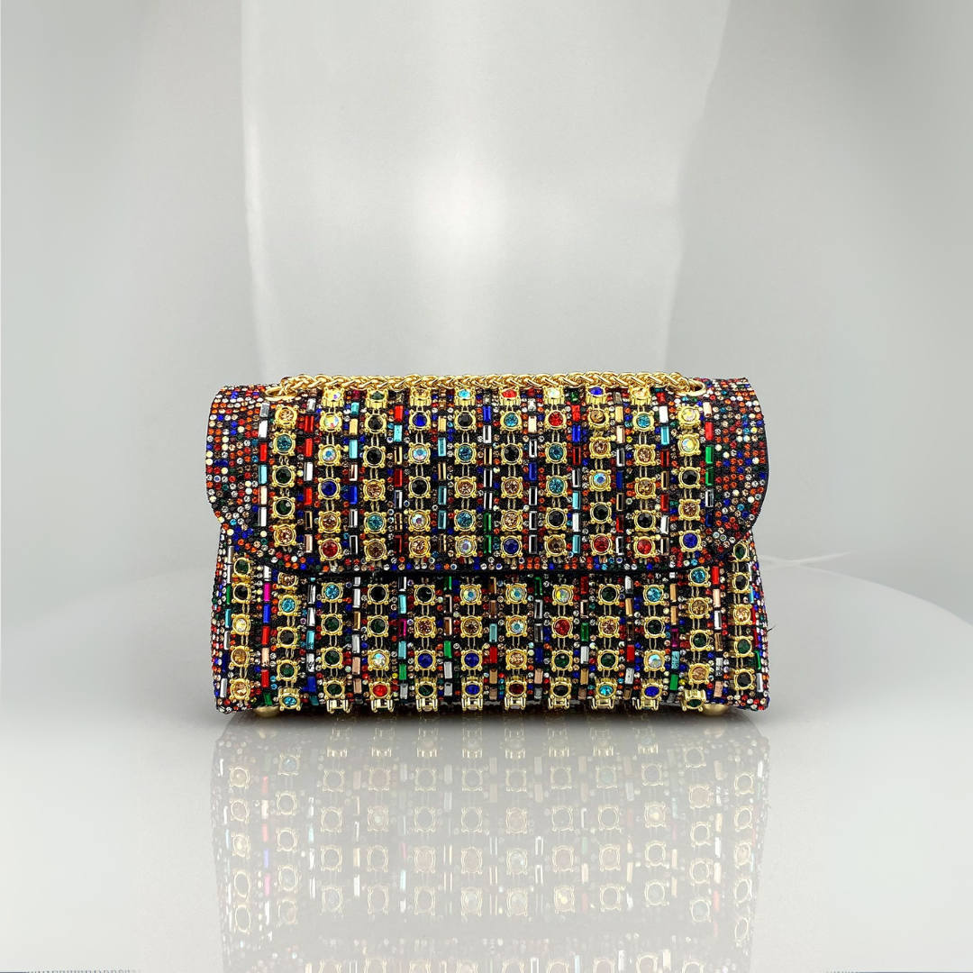 Alba | Chic Shoulder Bag with Chain and Coloured Diamonds