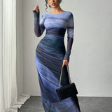 Natalia | Comfortable Long Sleeve Printed Maxi Bodycon Dress