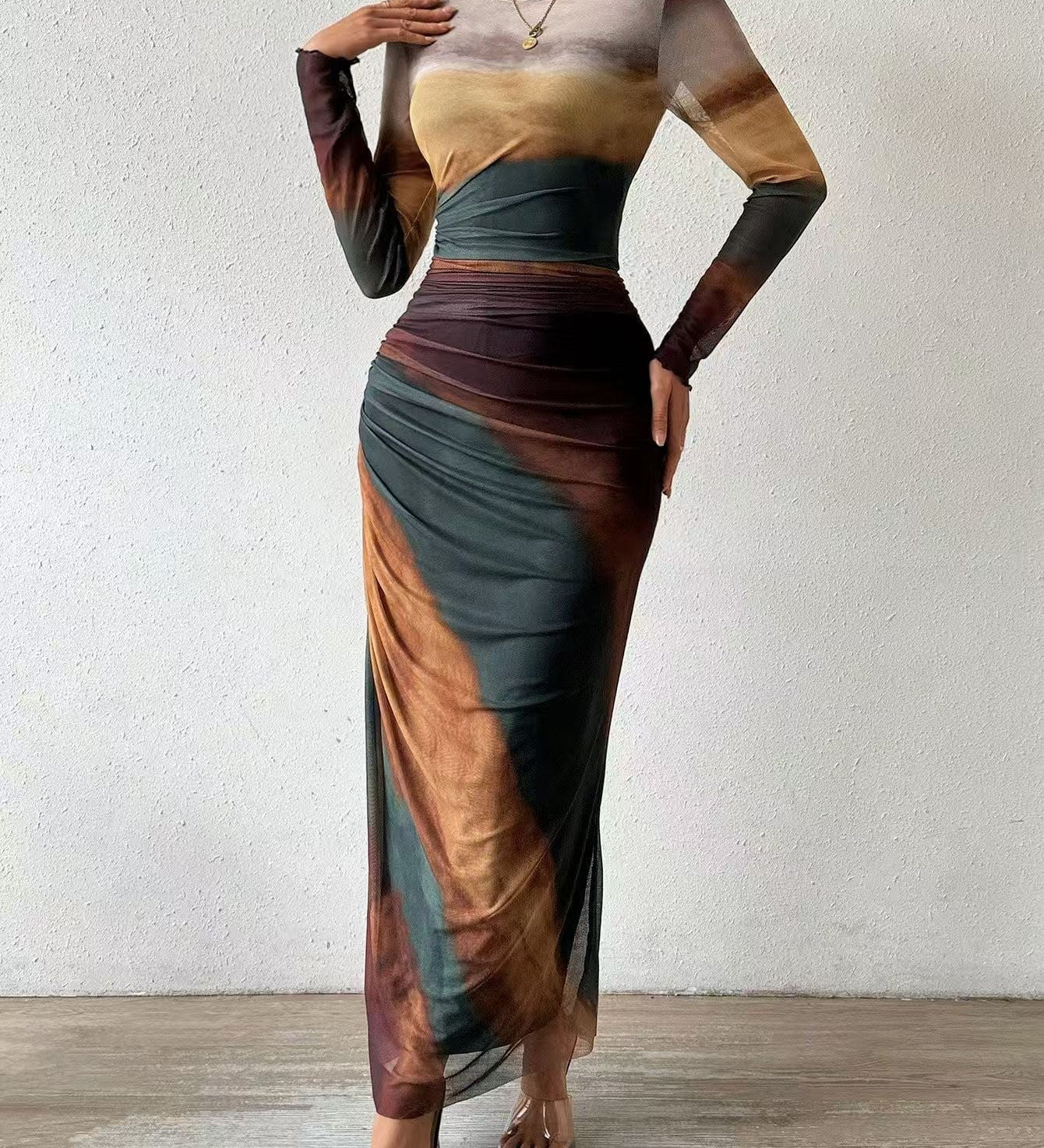 Natalia | Comfortable Long Sleeve Printed Maxi Bodycon Dress