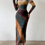 Natalia | Comfortable Long Sleeve Printed Maxi Bodycon Dress