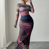 Natalia | Comfortable Long Sleeve Printed Maxi Bodycon Dress