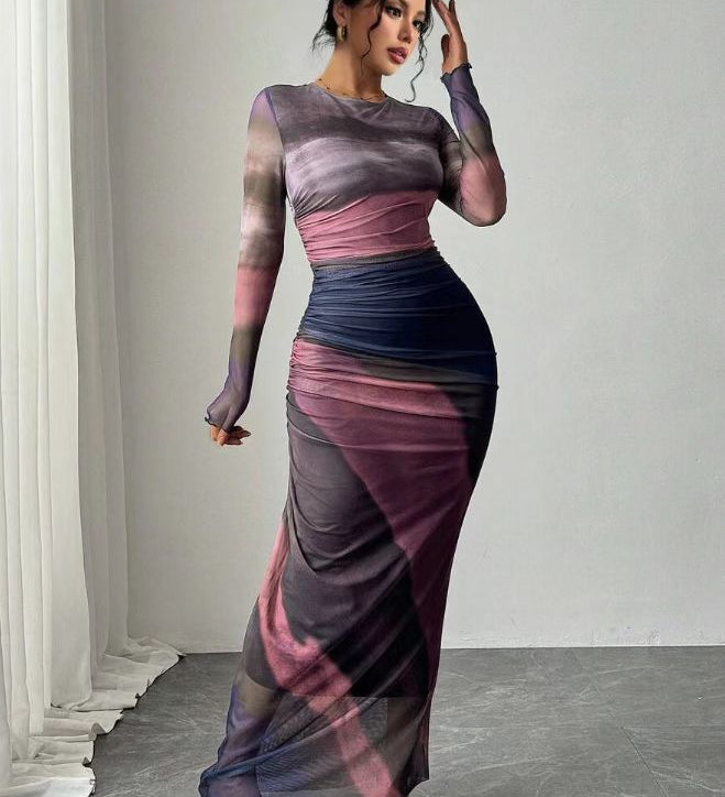 Natalia | Comfortable Long Sleeve Printed Maxi Bodycon Dress