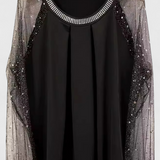 Elegant Floral Blouse with Tulle Sleeves and Strass Accents