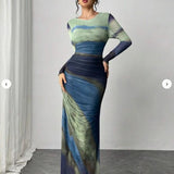 Natalia | Comfortable Long Sleeve Printed Maxi Bodycon Dress