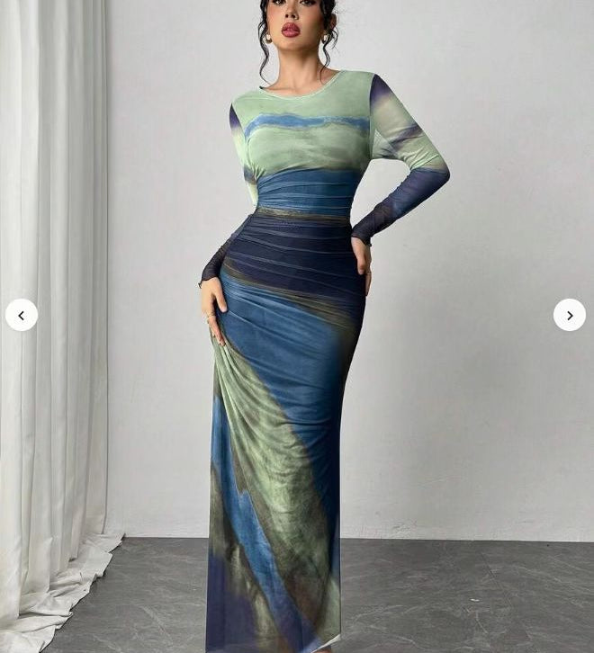 Natalia | Comfortable Long Sleeve Printed Maxi Bodycon Dress