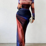Natalia | Comfortable Long Sleeve Printed Maxi Bodycon Dress