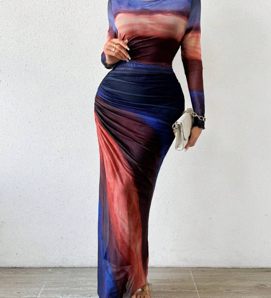 Natalia | Comfortable Long Sleeve Printed Maxi Bodycon Dress