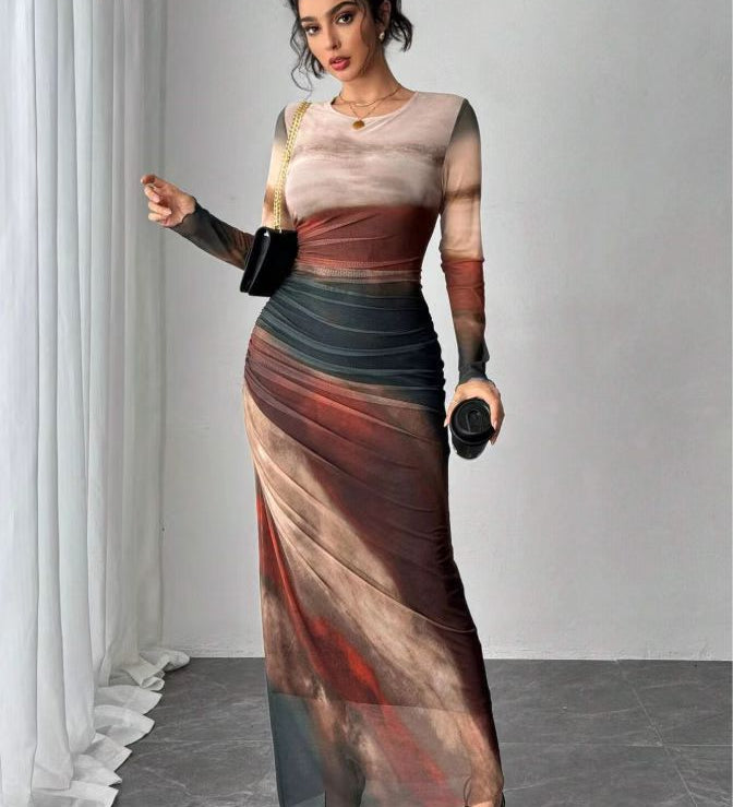 Natalia | Comfortable Long Sleeve Printed Maxi Bodycon Dress