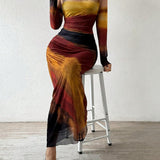 Natalia | Comfortable Long Sleeve Printed Maxi Bodycon Dress