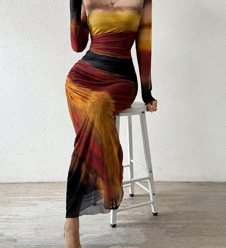 Natalia | Comfortable Long Sleeve Printed Maxi Bodycon Dress
