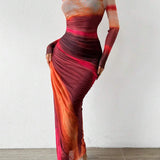 Natalia | Comfortable Long Sleeve Printed Maxi Bodycon Dress