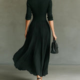 Elvira - Long Pleated Dress with Lapel and High Waist