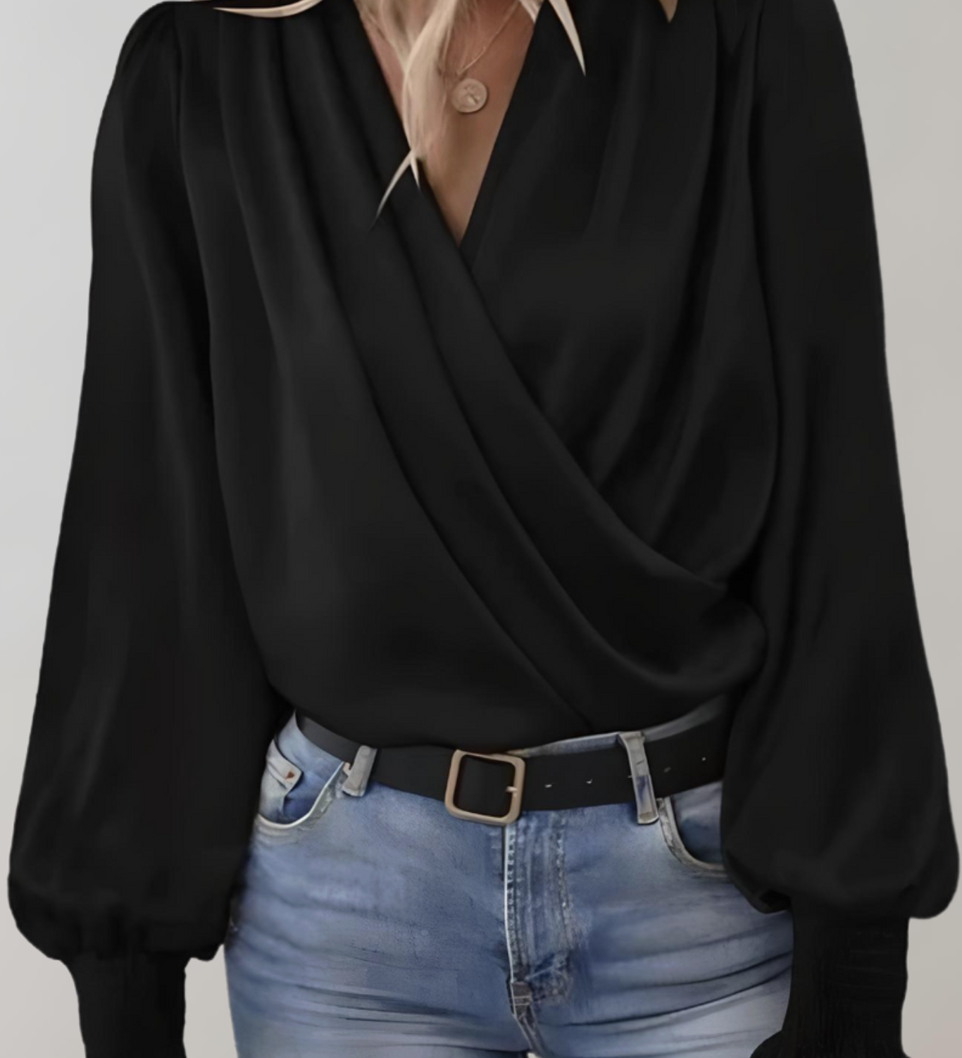 Quinn Elegant Long Sleeve V-Neck Blouse