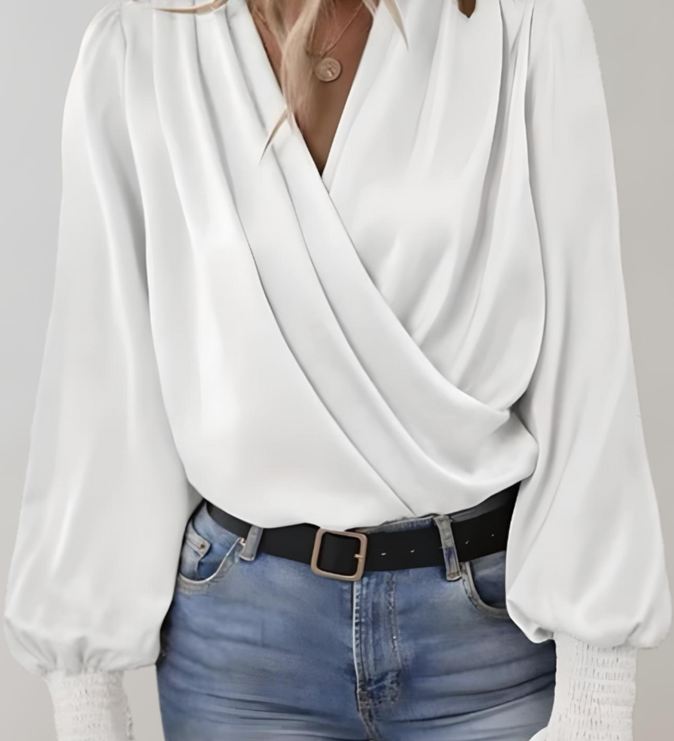 Quinn Elegant Long Sleeve V-Neck Blouse