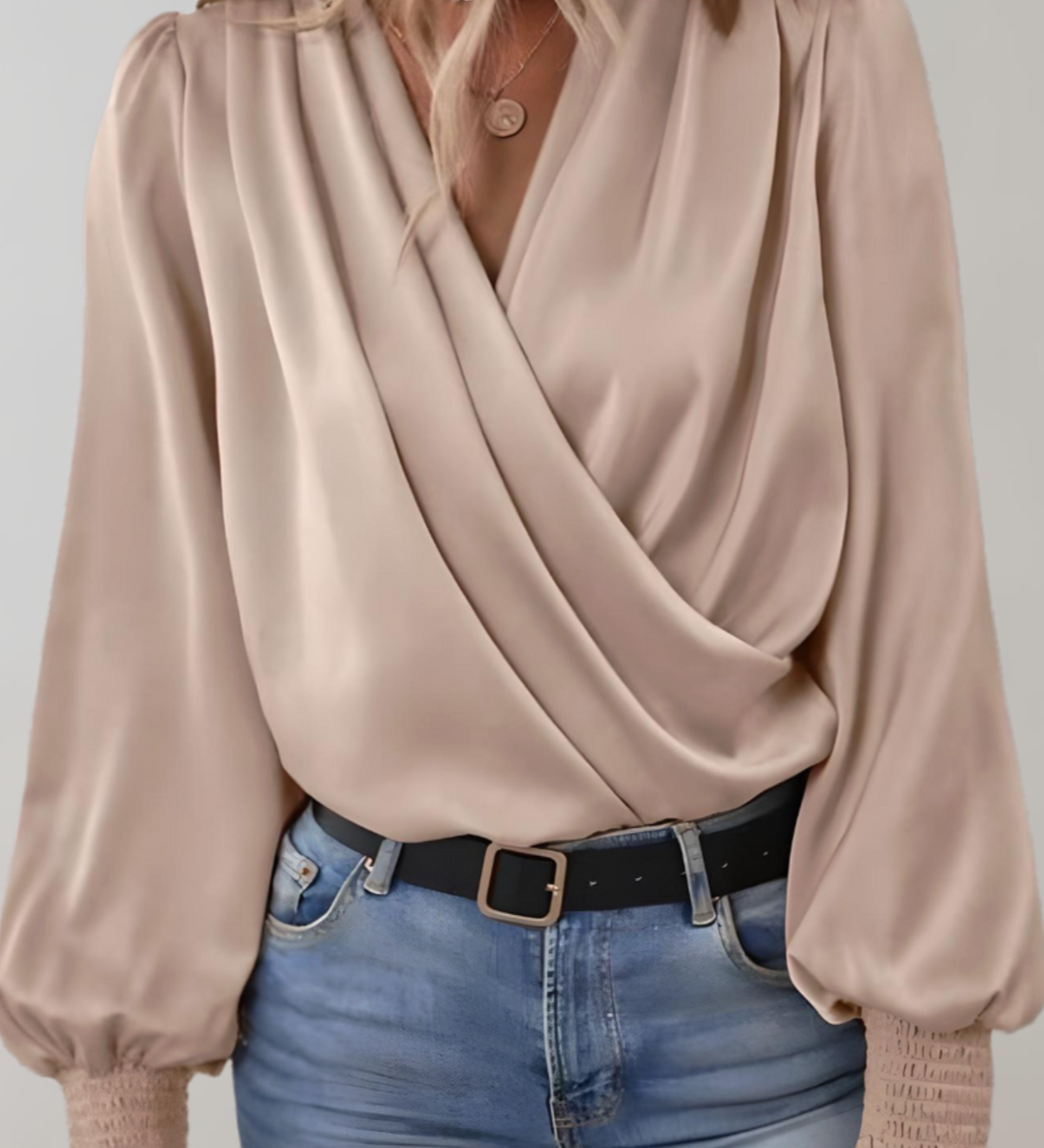 Quinn Elegant Long Sleeve V-Neck Blouse