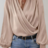 Quinn Elegant Long Sleeve V-Neck Blouse